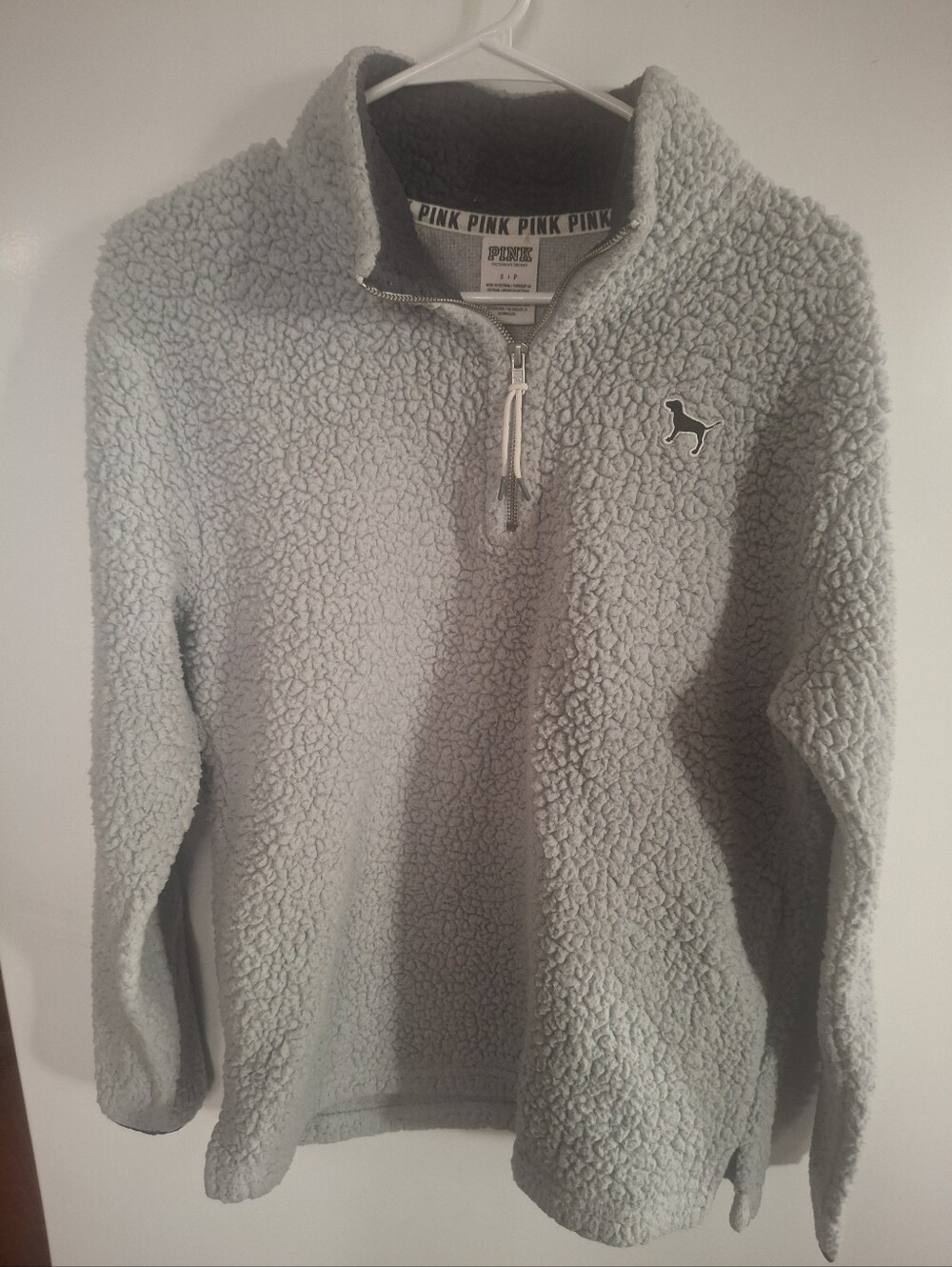 PINK Victoria's Secret Quarter-Zip Sherpa Pullover Sweater - Light Gray